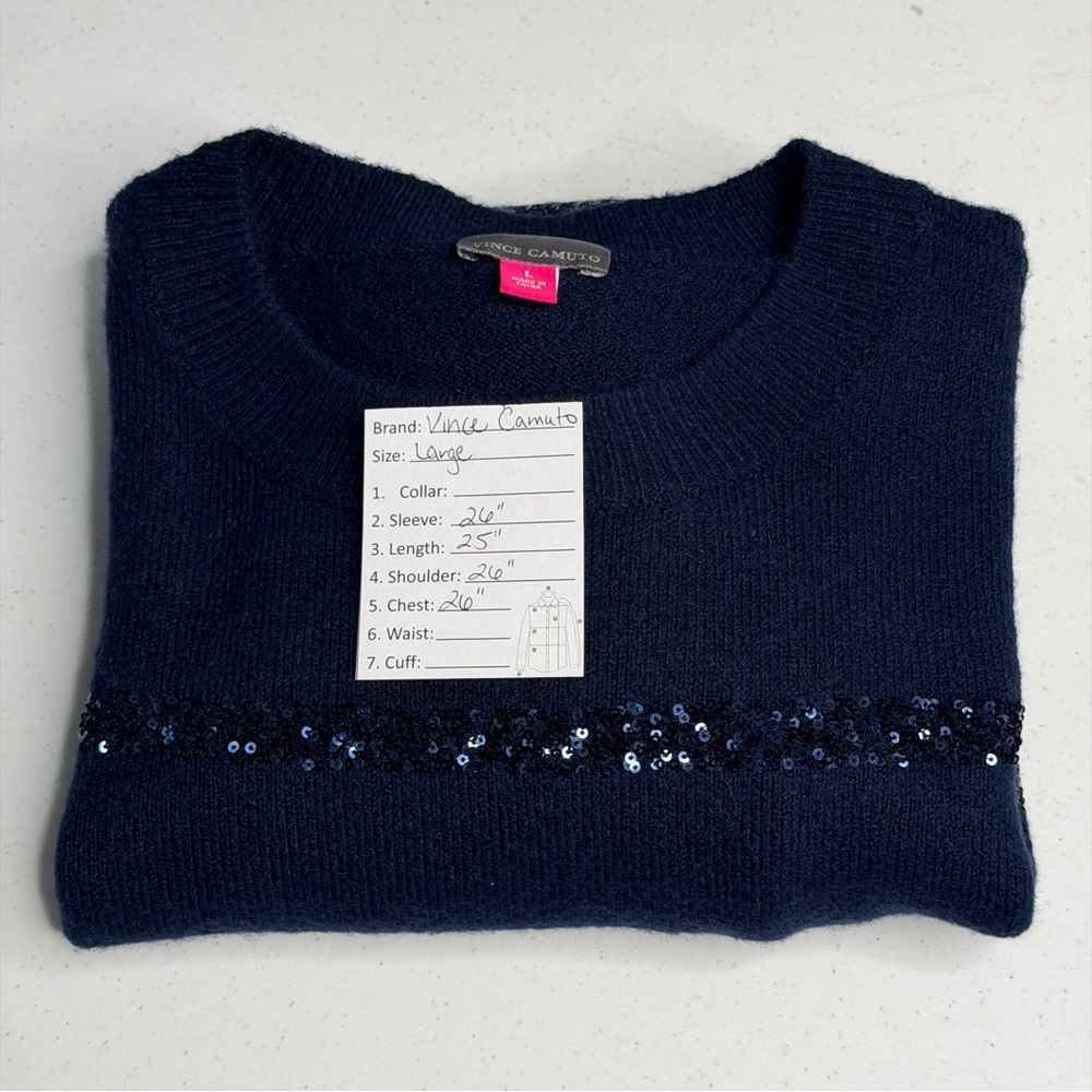 Vince Camuto Midnight Blue Sweater with Subtle Sequined Stripes - Picture 12 of 12